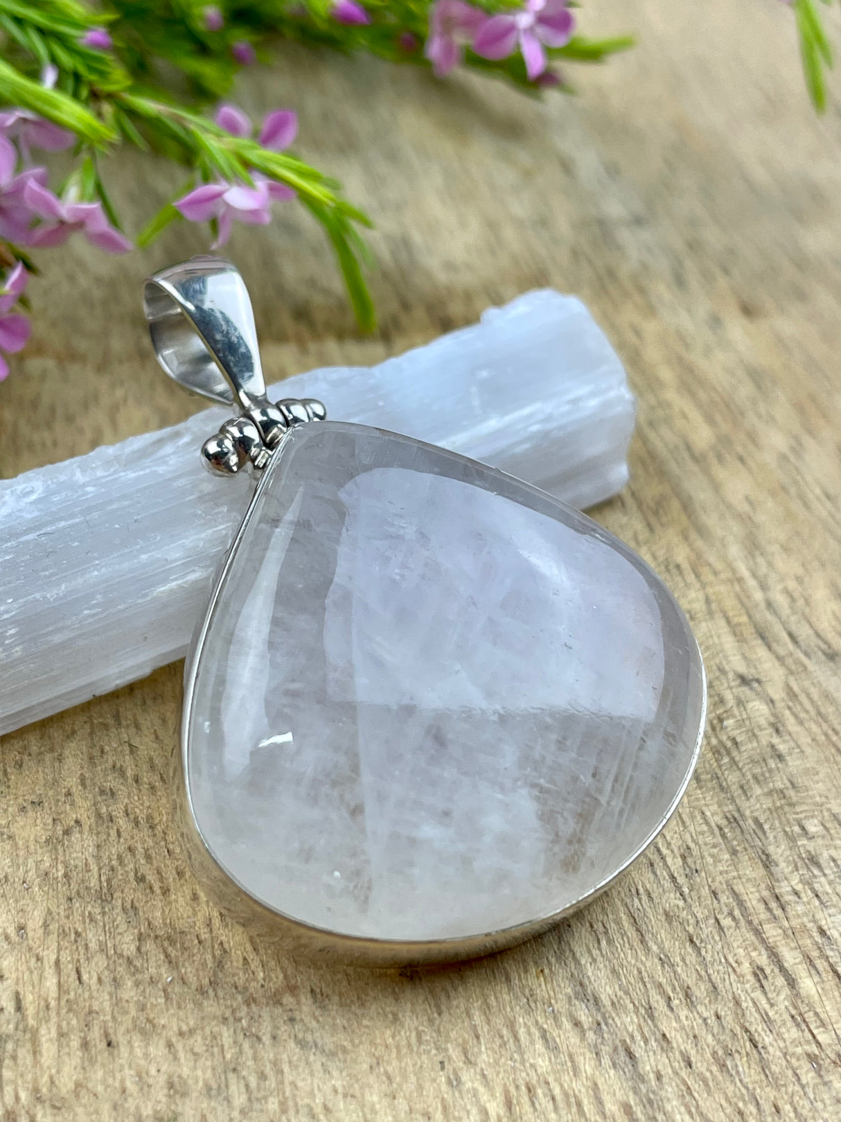 Moonstone Rainbow Pendant & Silver Chain #6 - Inner Peace & New Beginnings