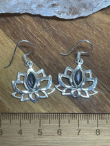 Labradorite Silver Lotus Flower Earrings - Magic