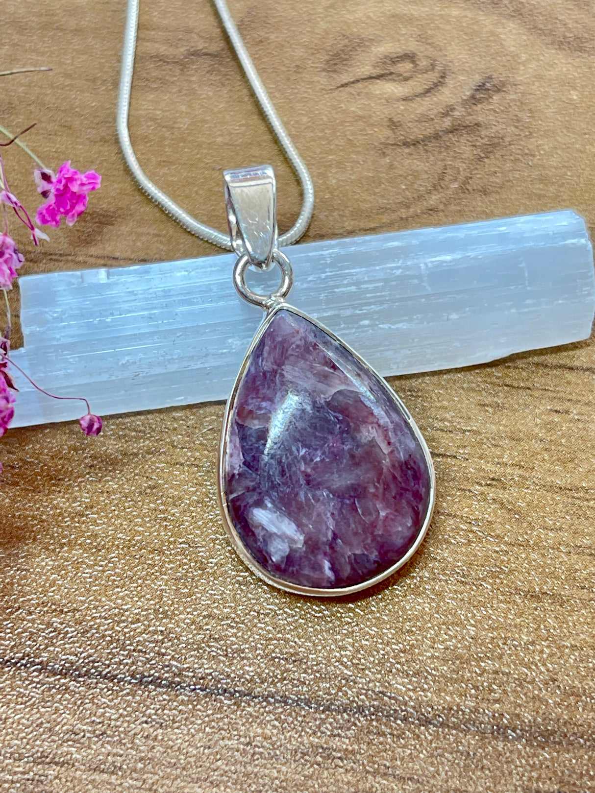 Charoite Silver Pendant & Chain - Enhances Spiritual Insight. Protection.