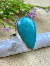 Amazonite Silver Ring Size 8 - Wealth. Soothing.