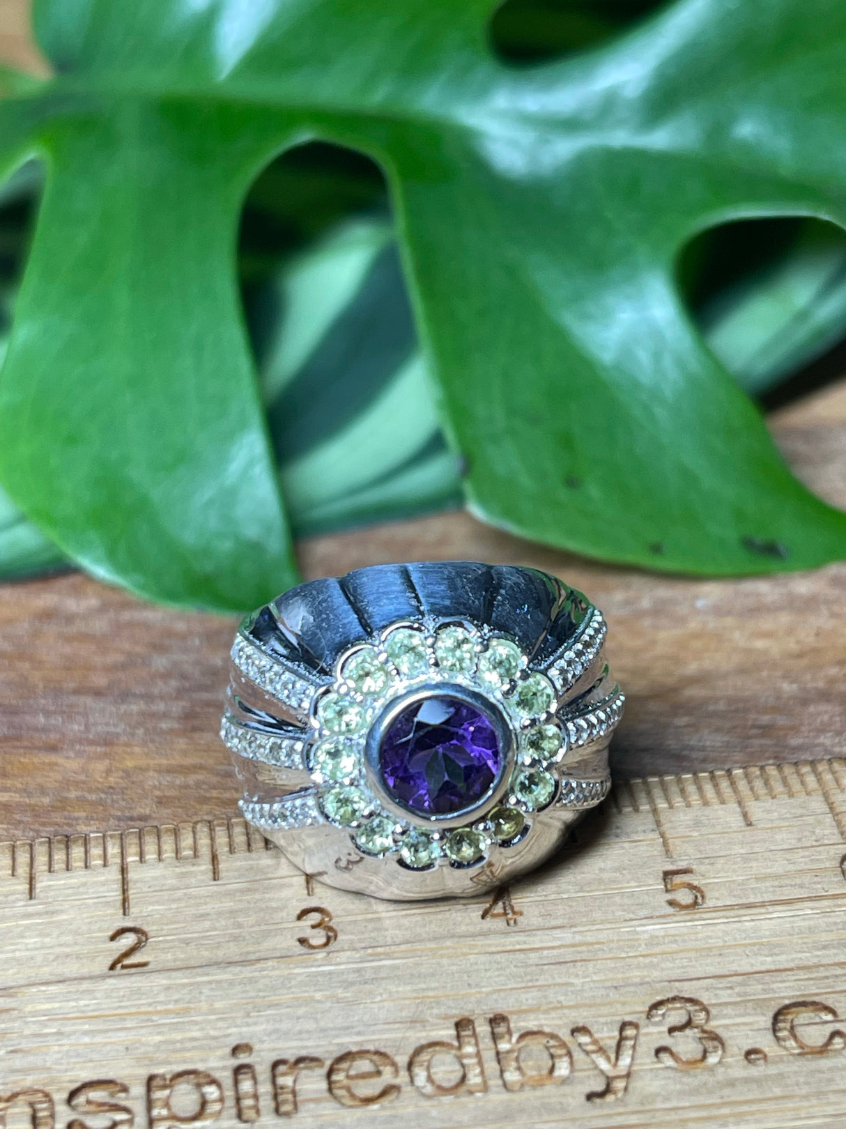 Amethyst and Peridot Silver Ring- Size 7