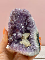 Amethyst Cluster with Calcite Inclusions 747g  #23 - Protection. Intuition. Healing.