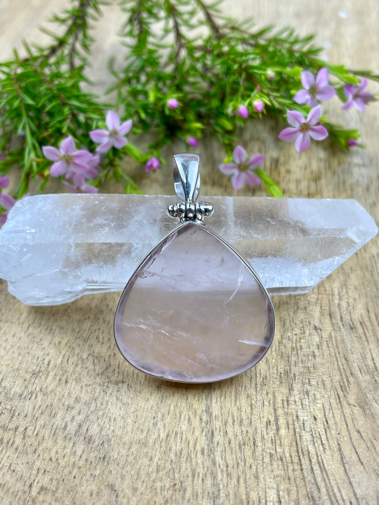 Rose Quartz Pendant & Silver Chain #2 - Love & Stress Relief