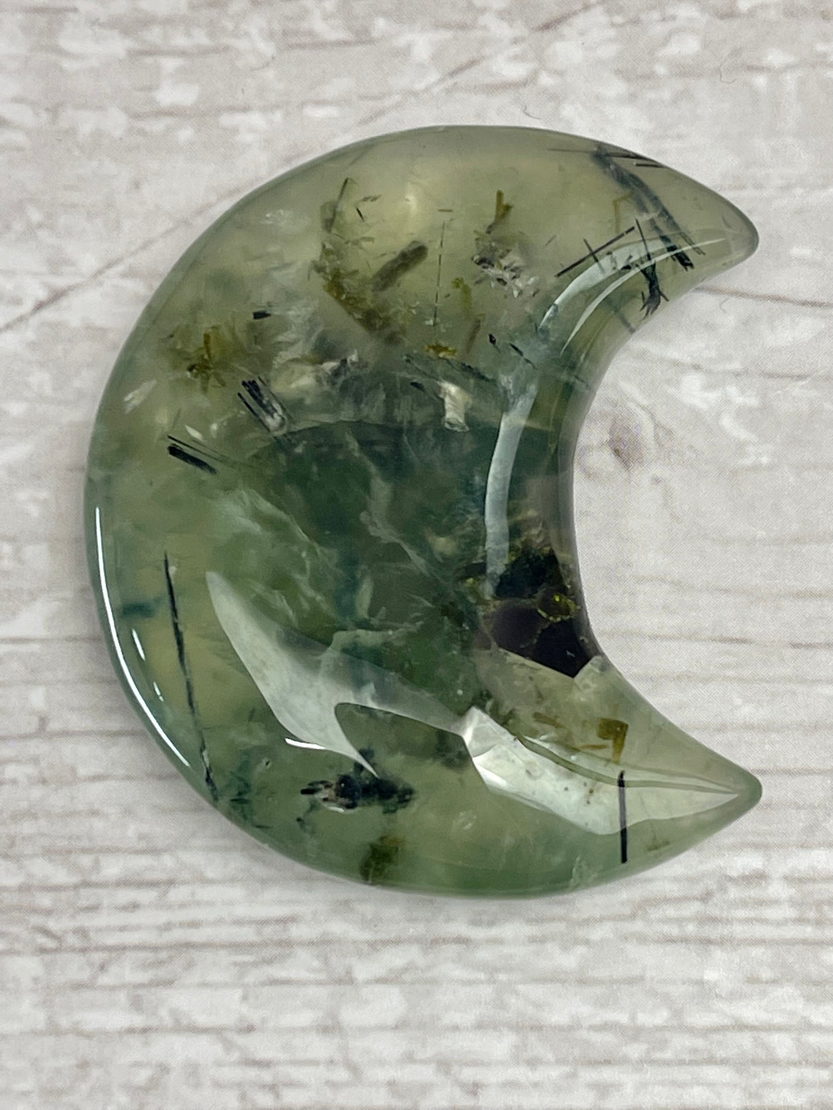 Prehnite Moon Carving - Spiritual Growth. Protection