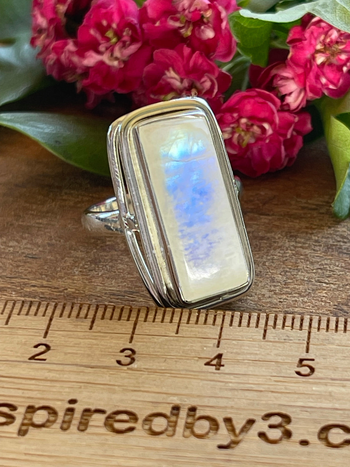 Moonstone Rainbow Silver Ring Size 8 - Inner Peace & New Beginnings