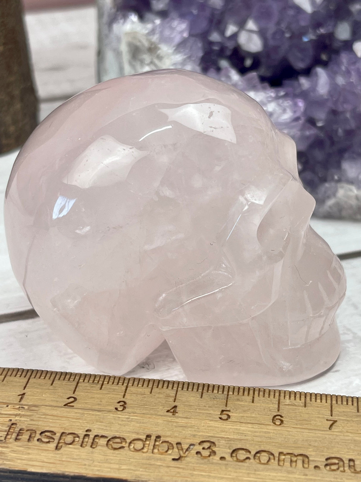 Rose Quartz Skull Carving 322g - Love and Peace