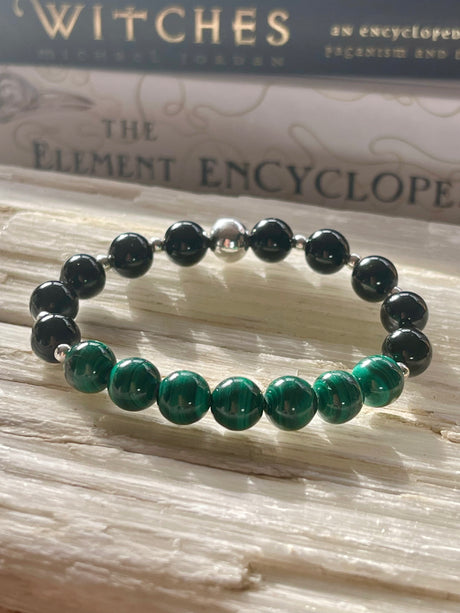 Malachite & Black Obsidian Silver Bracelet 