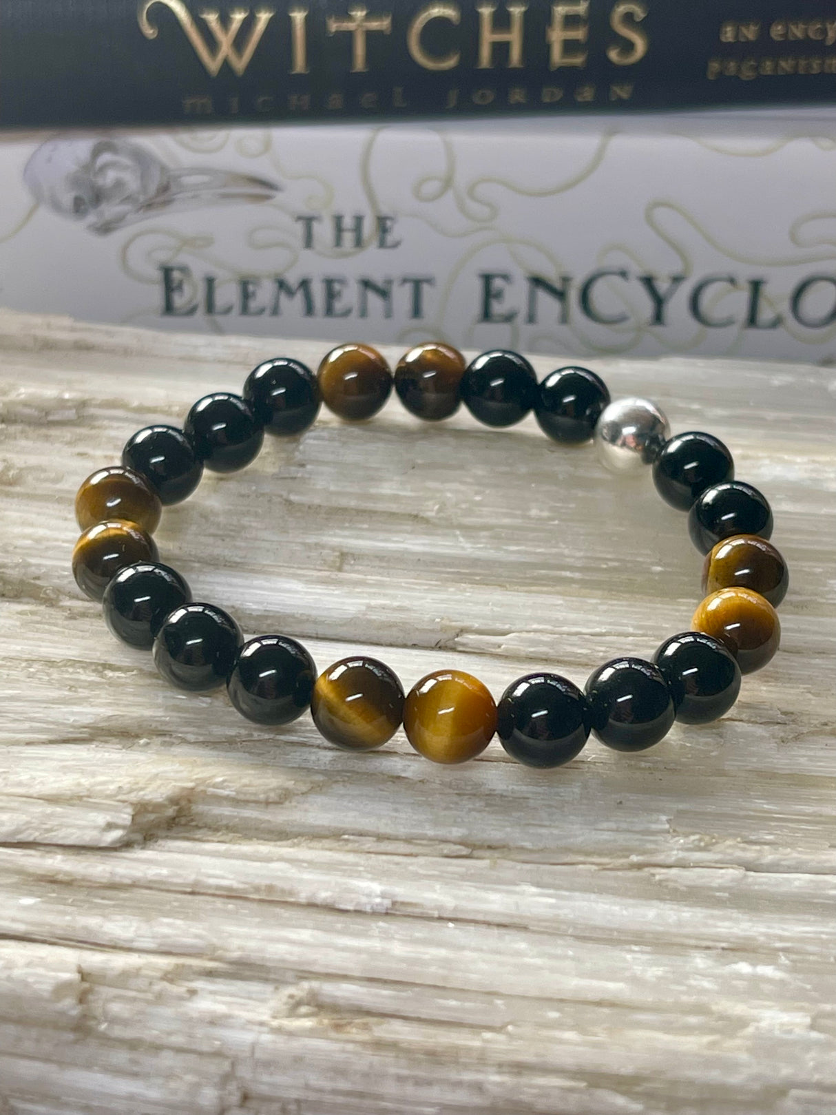 Tiger Eye & Black Tourmaline  Silver Bracelet