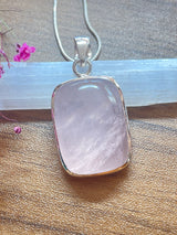 Rose Quartz Large Silver Pendant & Chain