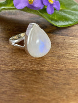 Moonstone Rainbow Silver Ring Size 7 - Inner Peace & New Beginnings