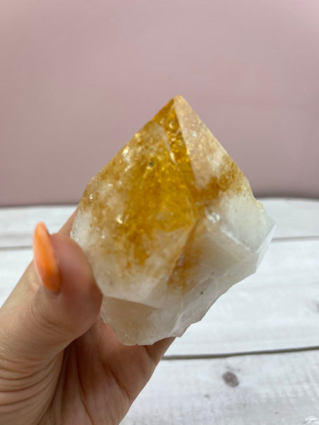 Citrine Polished Point with Key Imprint #4 - Manifestation. Meditation