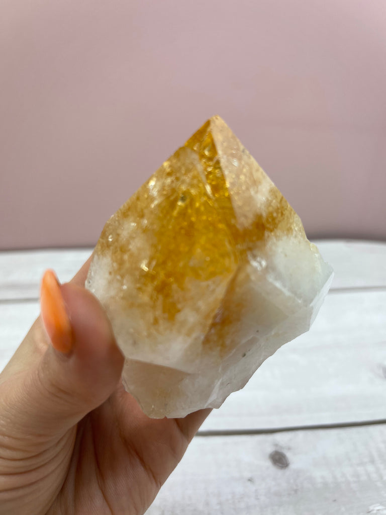 Citrine Polished Point with Key Imprint #4 - Manifestation. Meditation