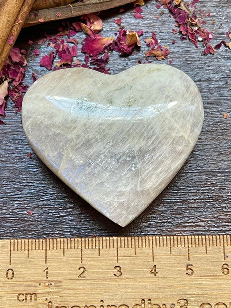 Moonstone Peach Heart with Blue Flashes #3 - New Beginnings. Travel Protection.