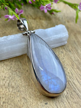 Moonstone Rainbow Pendant & Silver Chain #7 - Inner Peace & New Beginnings