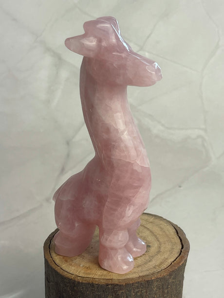 Rose Quartz Giraffe Carving 268g - Love. Peace.