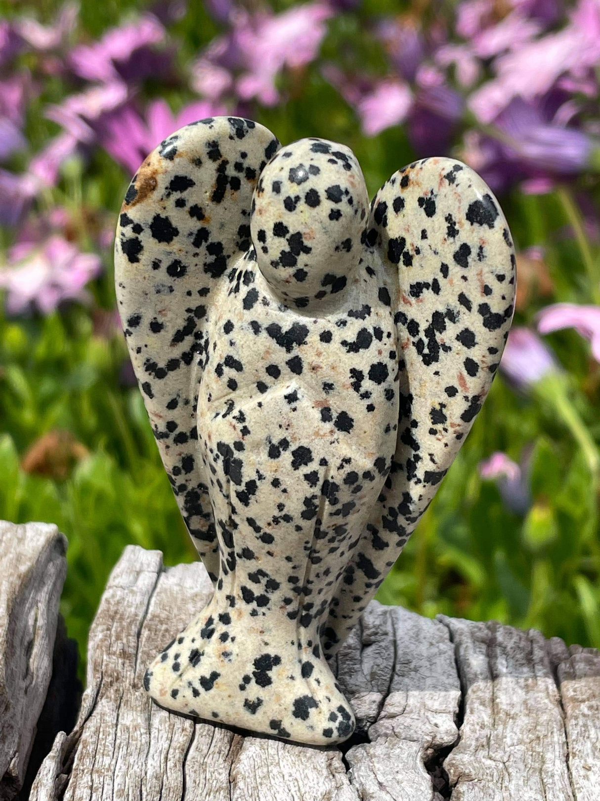 Dalmatian Jasper Angel Carving 7.5cm - Dispels Nightmares