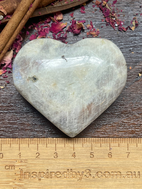 Moonstone Peach Heart with Blue Flashes #7 - New Beginnings. Travel Protection.