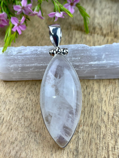 Moonstone Rainbow Pendant & Silver Chain #5 - Inner Peace & New Beginnings