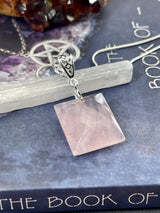 Rose Quartz Checker Cut Pendant & Chain - Love & Self-esteem