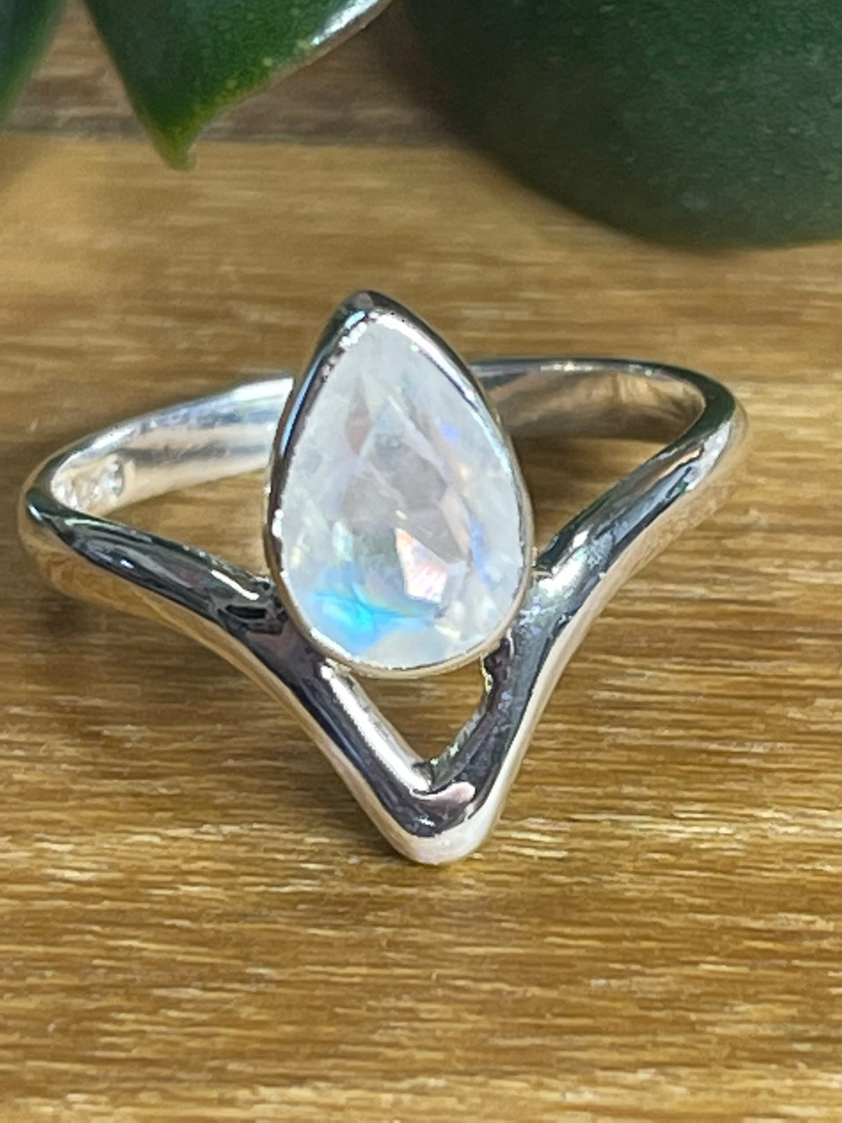 Rainbow Moonstone Silver Ring - Size 5